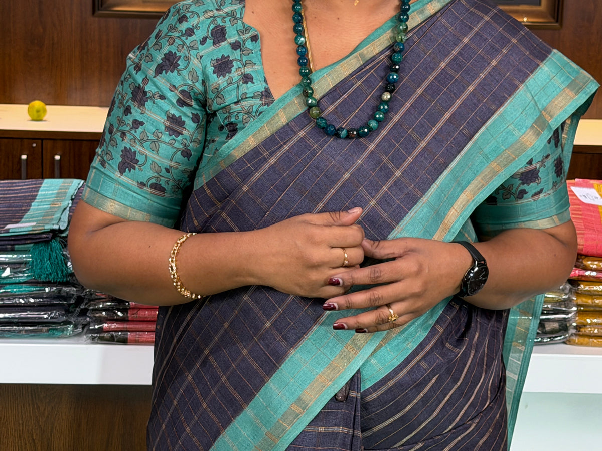 Tupion Kanchipuram Checked Saree