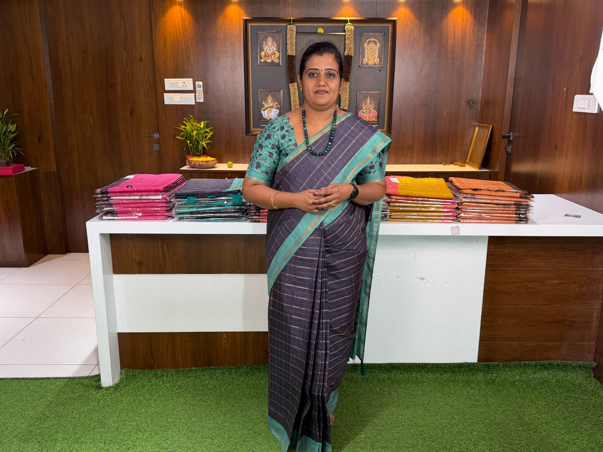 Tupion Kanchipuram Checked Saree