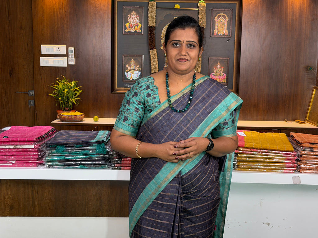 Tupion Kanchipuram Checked Saree