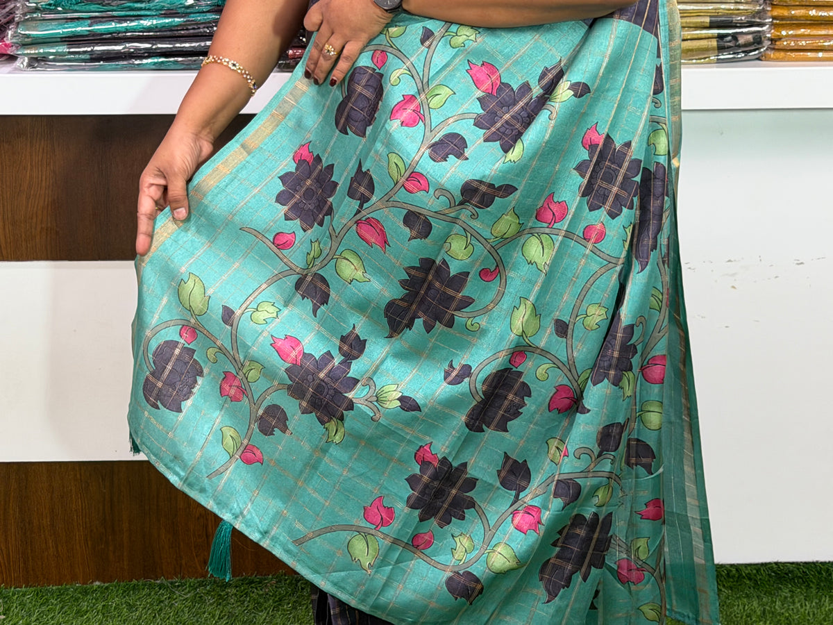 Tupion Kanchipuram Checked Saree