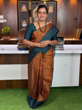 Bronze Silk Saree with Teal Border