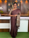 Chocolate Brown Silk Saree with Woven Pallu