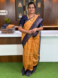 Mustard Silk Saree with Navy Border