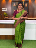 Parrot Green Silk Saree with Maroon Border