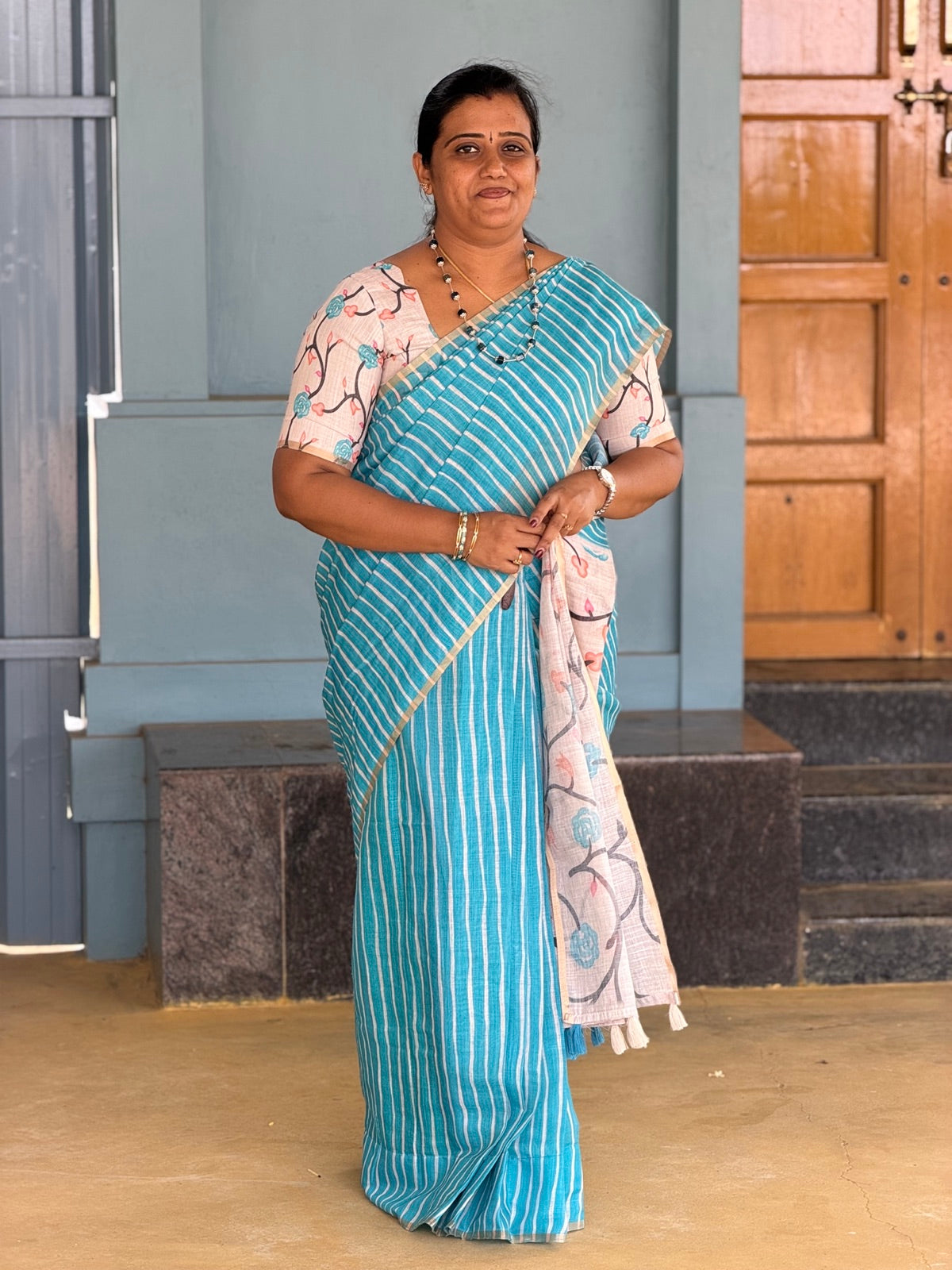 Powder Blue Striped Saree
