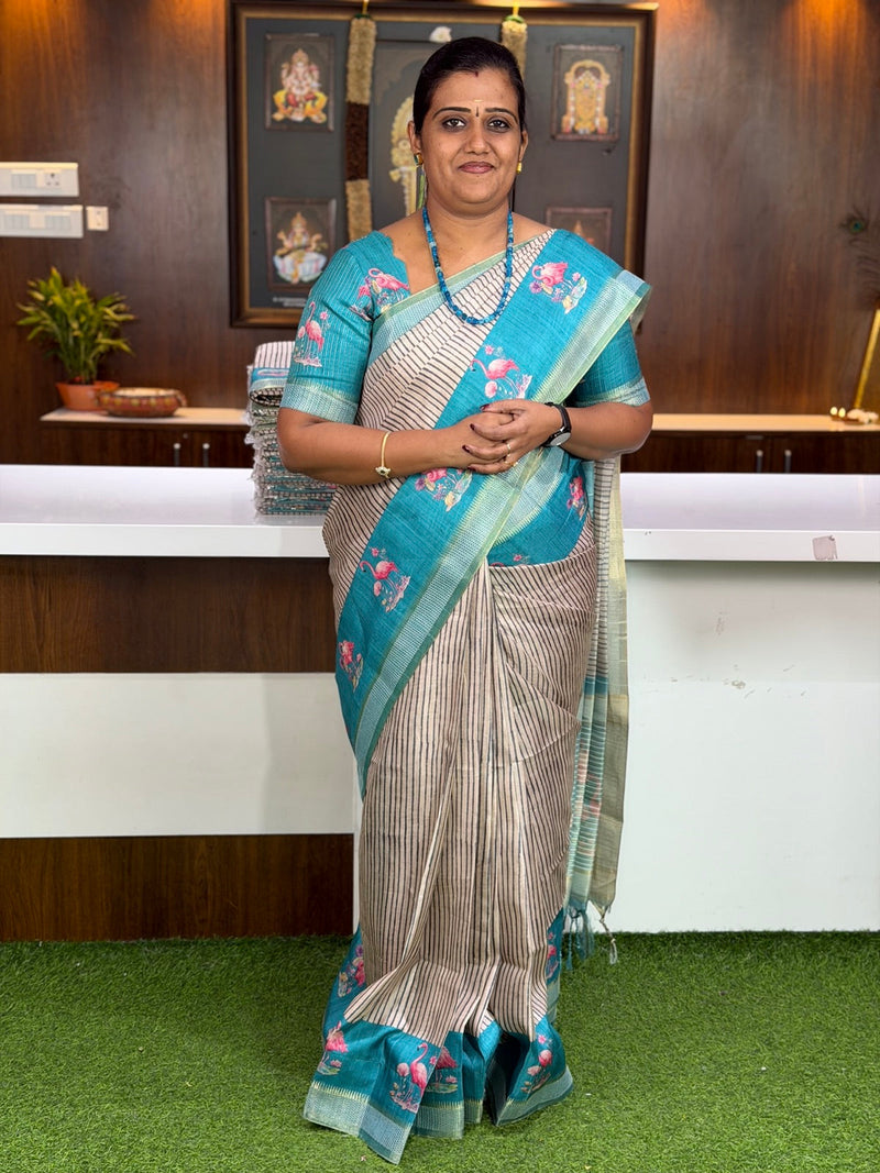 Sky Blue Silk Saree with Floral Border